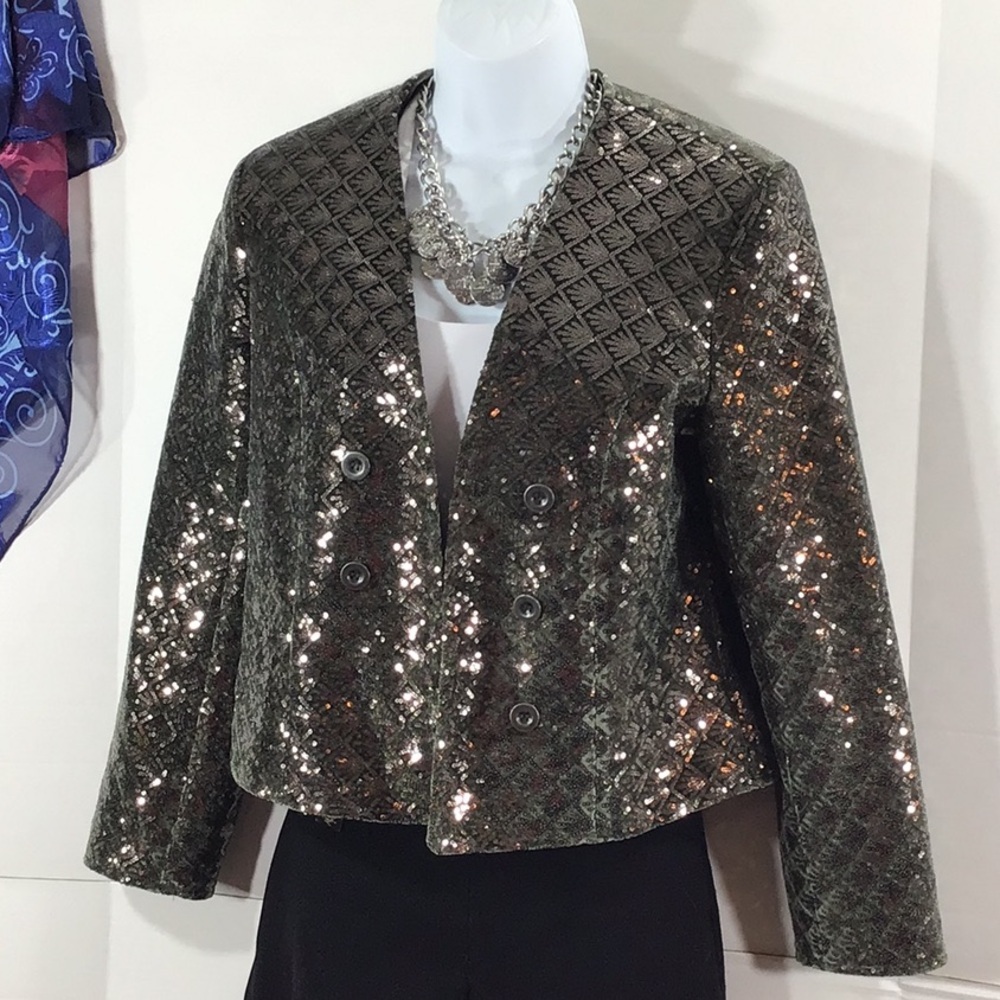 S'edge Dark Green Blair Velvet Fully Sequined Button Detail Jacket NWT